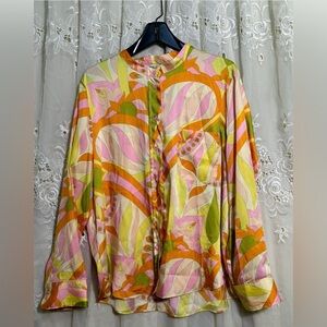 Zara Retro Print Multicolor Satin Blouse